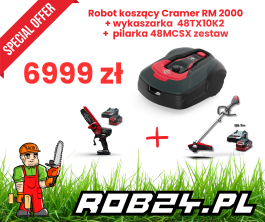 Zestaw ogrodowy Cramer 48V – robot RM2000, wykaszarka 48TX10, pilarka 48MCSX - rob24.pl | Toruń / Bydgoszcz